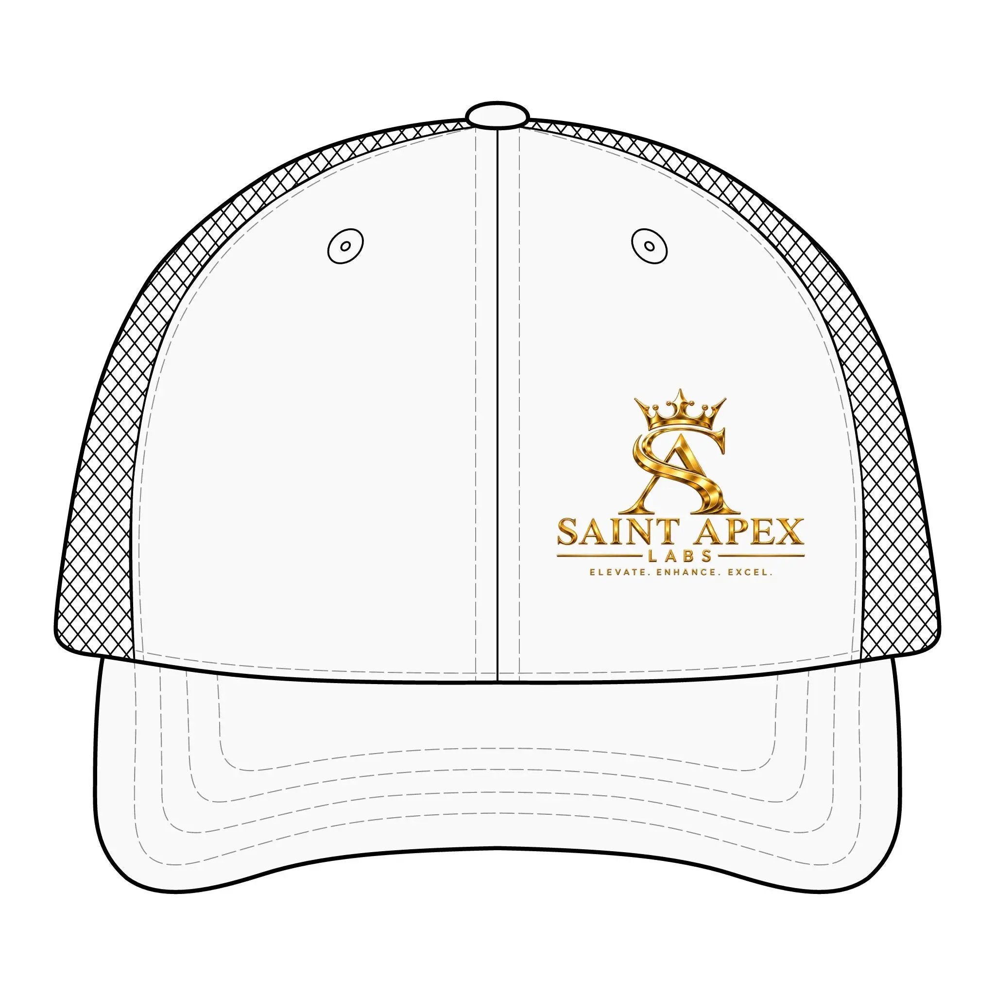 Trucker Cap — Saint Apex Labs Gold Crest Logo by Printify