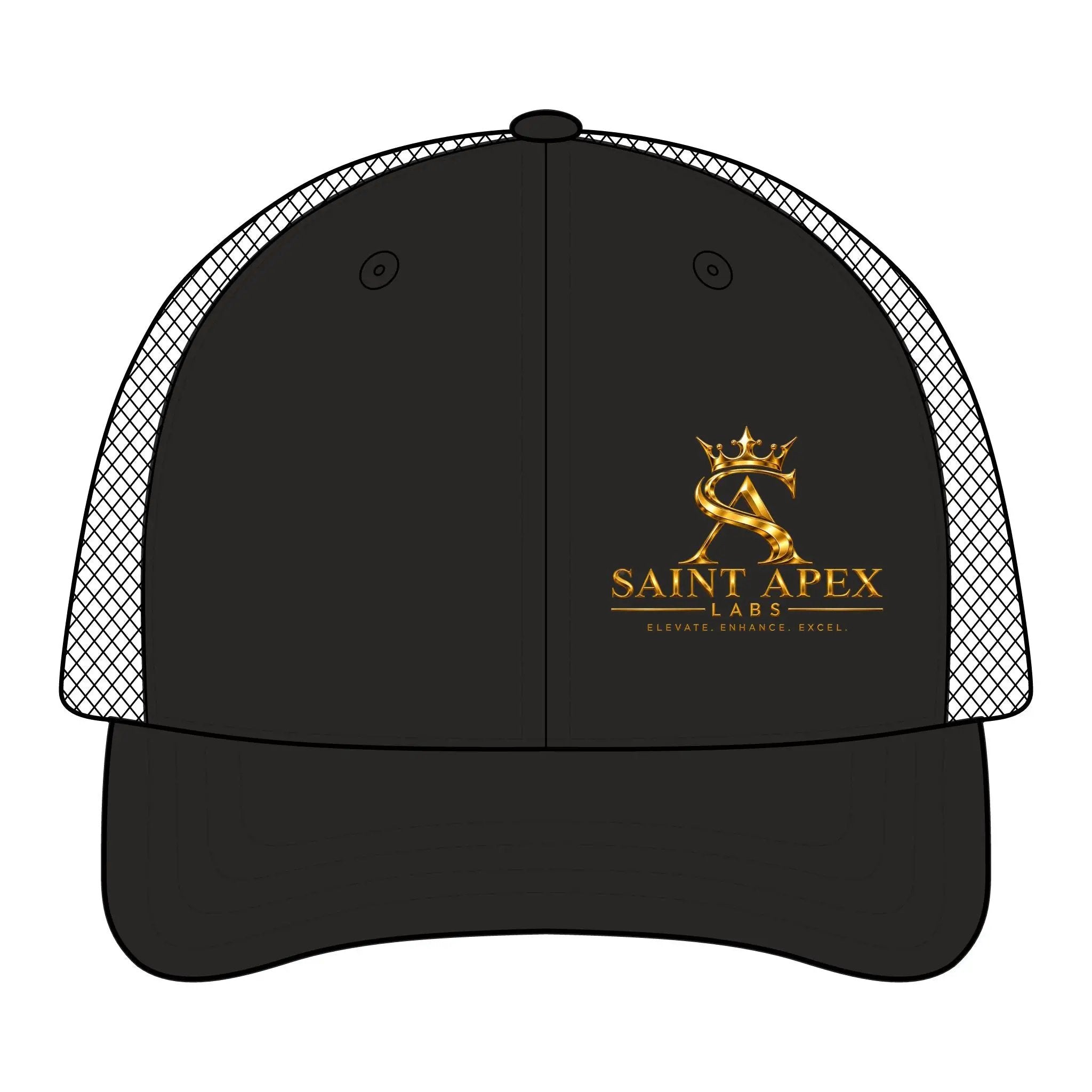 Trucker Cap — Saint Apex Labs Gold Crest Logo by Printify