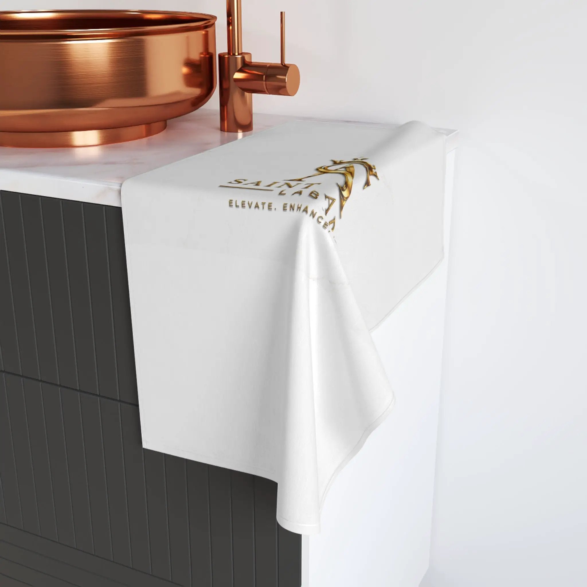 White Gold Crest Hand Towel Luxury Quick Dry Bath Linen Home Decor by Printify