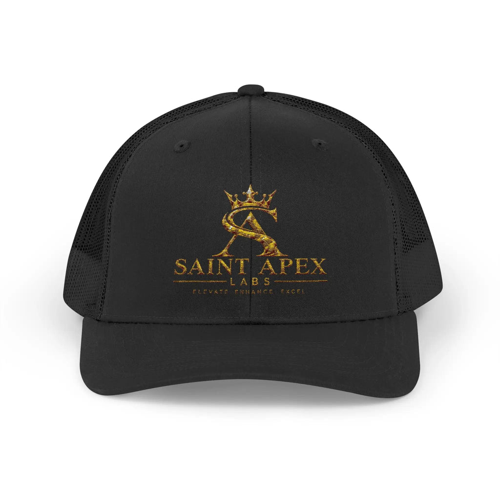 Snapback Trucker Cap — Saint Apex Gold Logo Mesh Hat by Printify