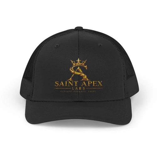 Snapback Trucker Cap — Saint Apex Gold Logo Mesh Hat by Printify