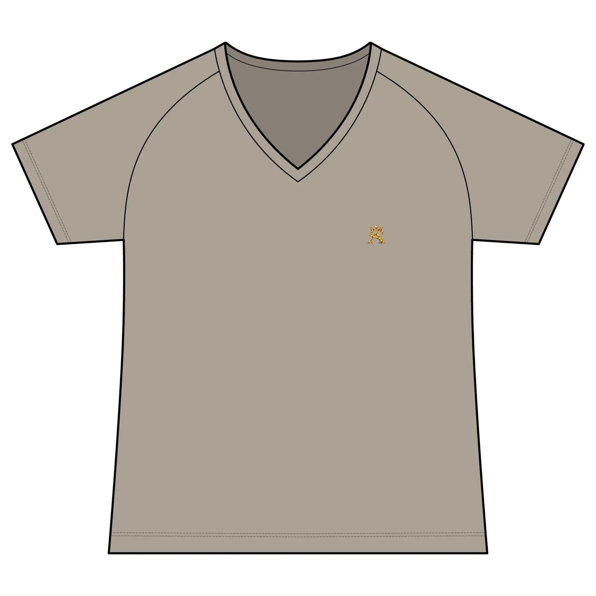 Women's Performance V Neck Raglan T Shirt Moisture Wicking Gold Logo by Printify