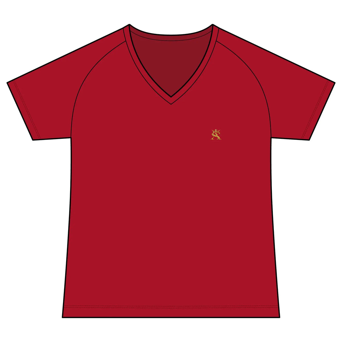 Women's Performance V Neck Raglan T Shirt Moisture Wicking Gold Logo by Printify