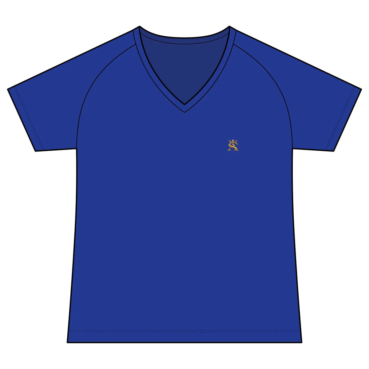 Women's Performance V Neck Raglan T Shirt Moisture Wicking Gold Logo by Printify