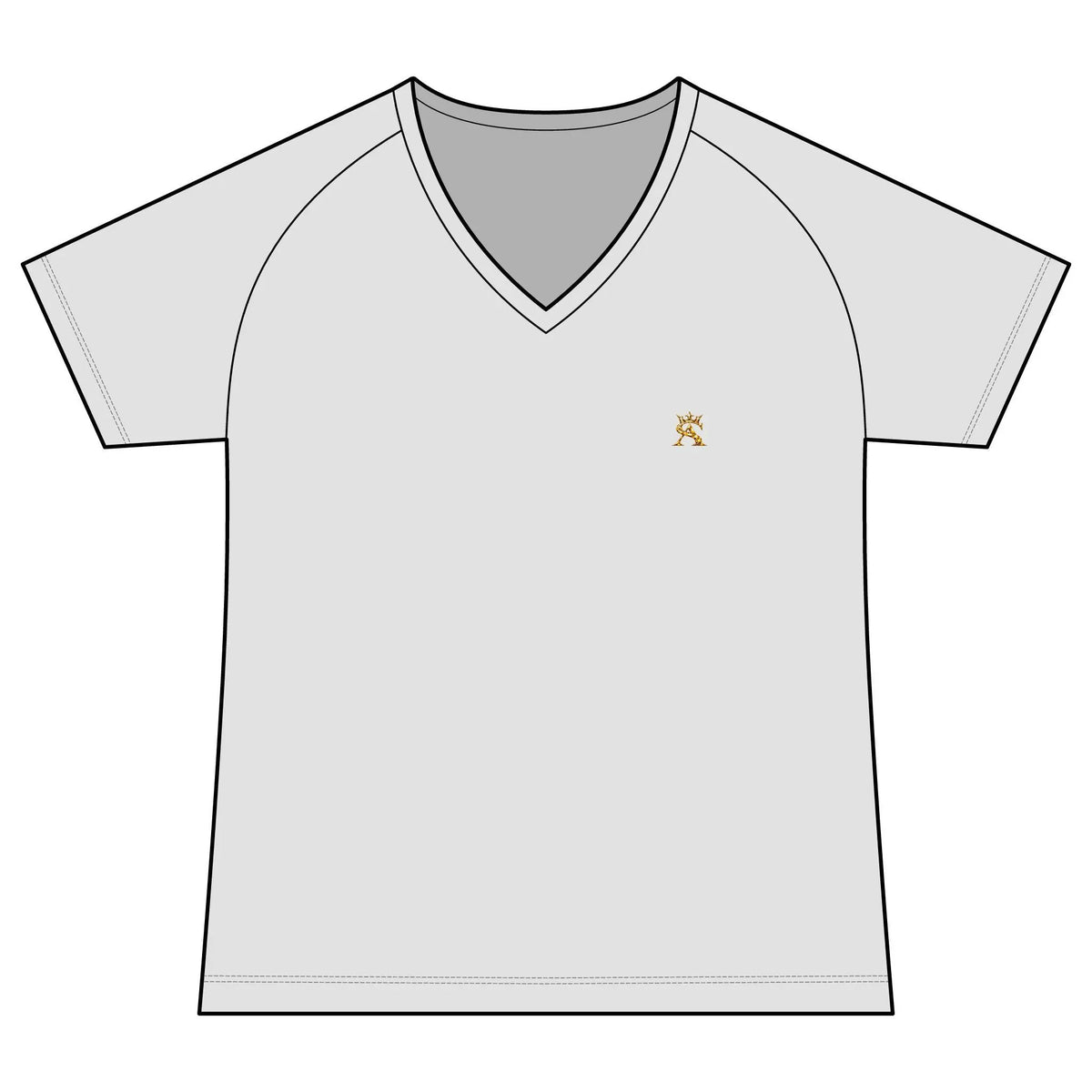 Women's Performance V Neck Raglan T Shirt Moisture Wicking Gold Logo by Printify