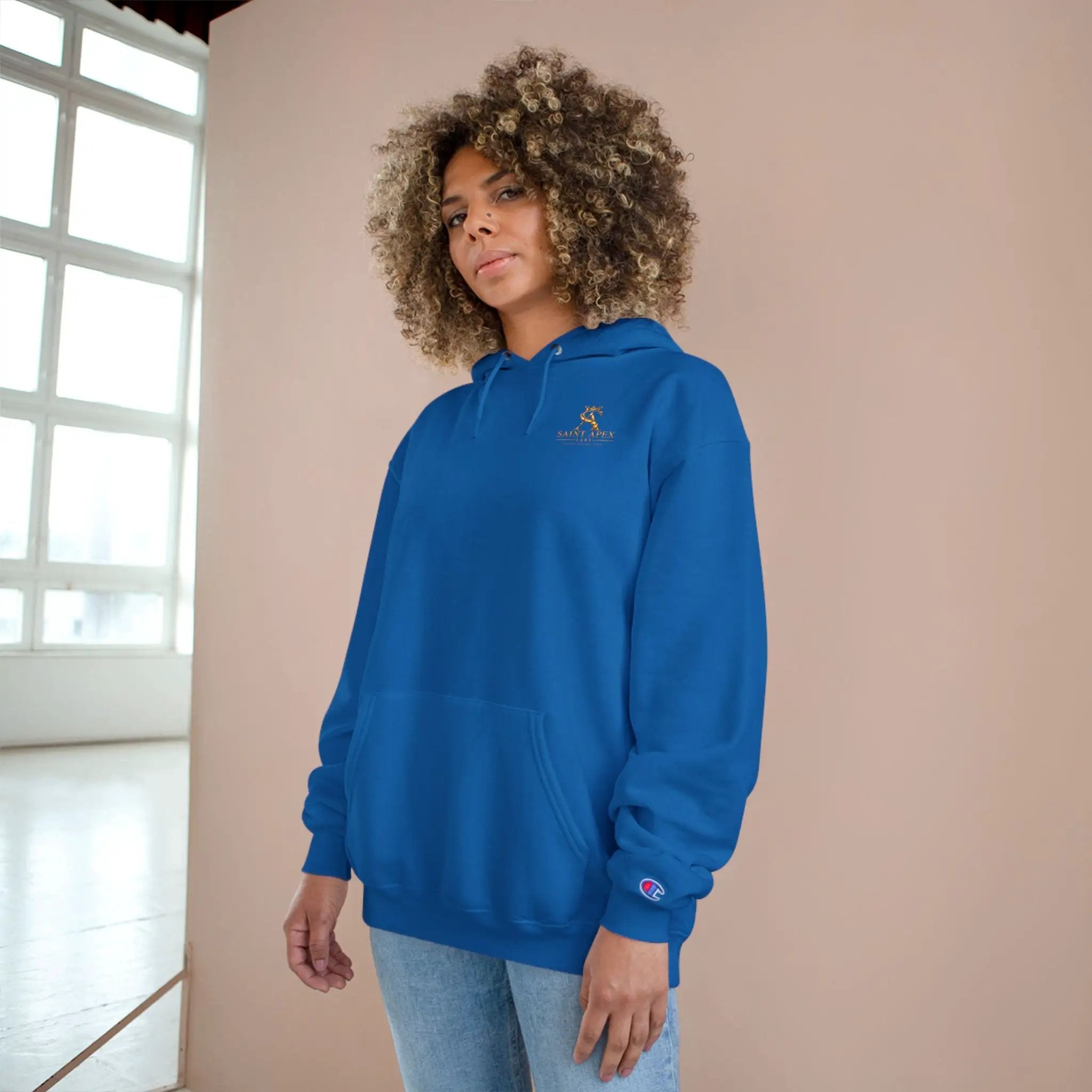 Minimalist Champion Hoodie – Small Chest Logo Pullover by Printify