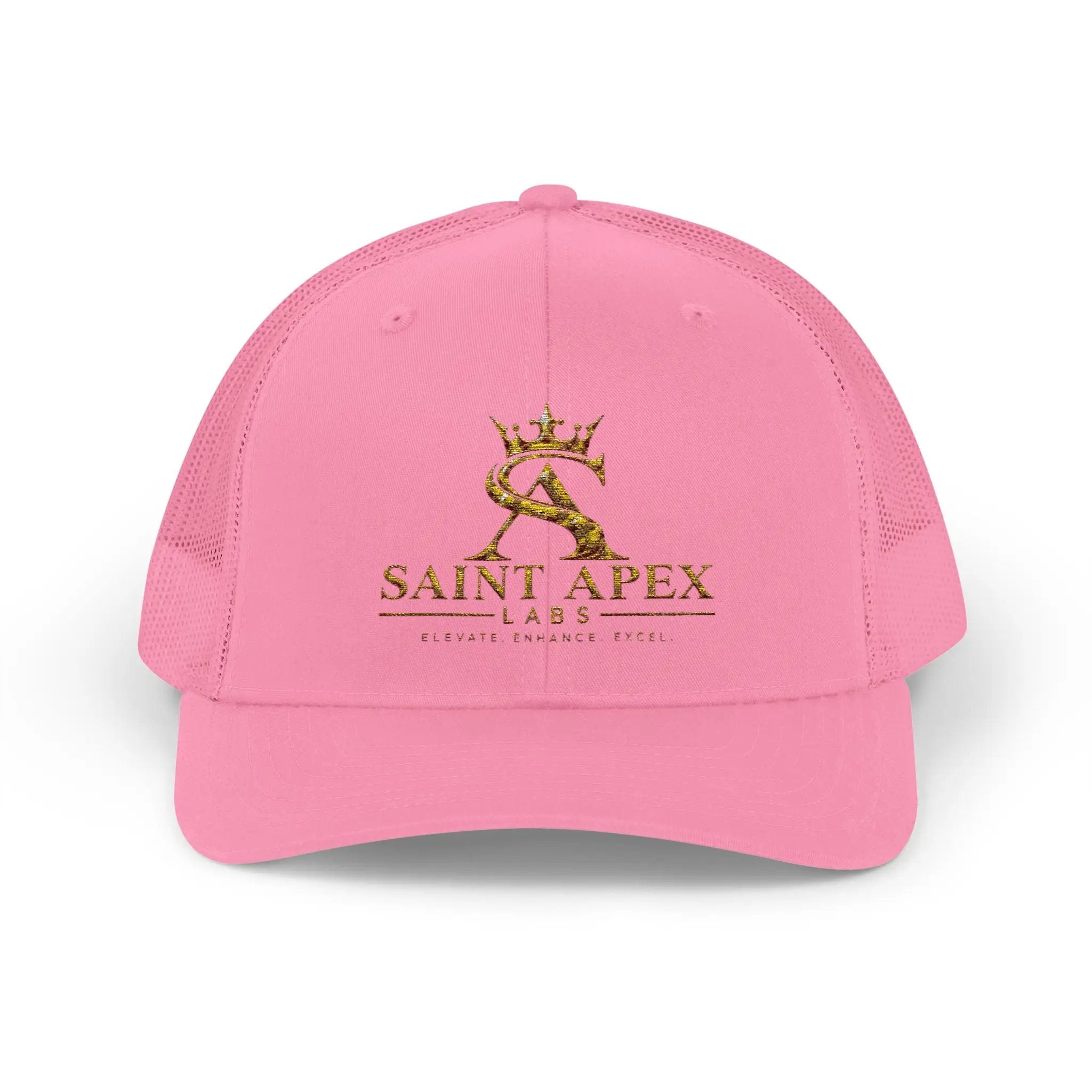 Snapback Trucker Cap — Saint Apex Gold Logo Mesh Hat by Printify