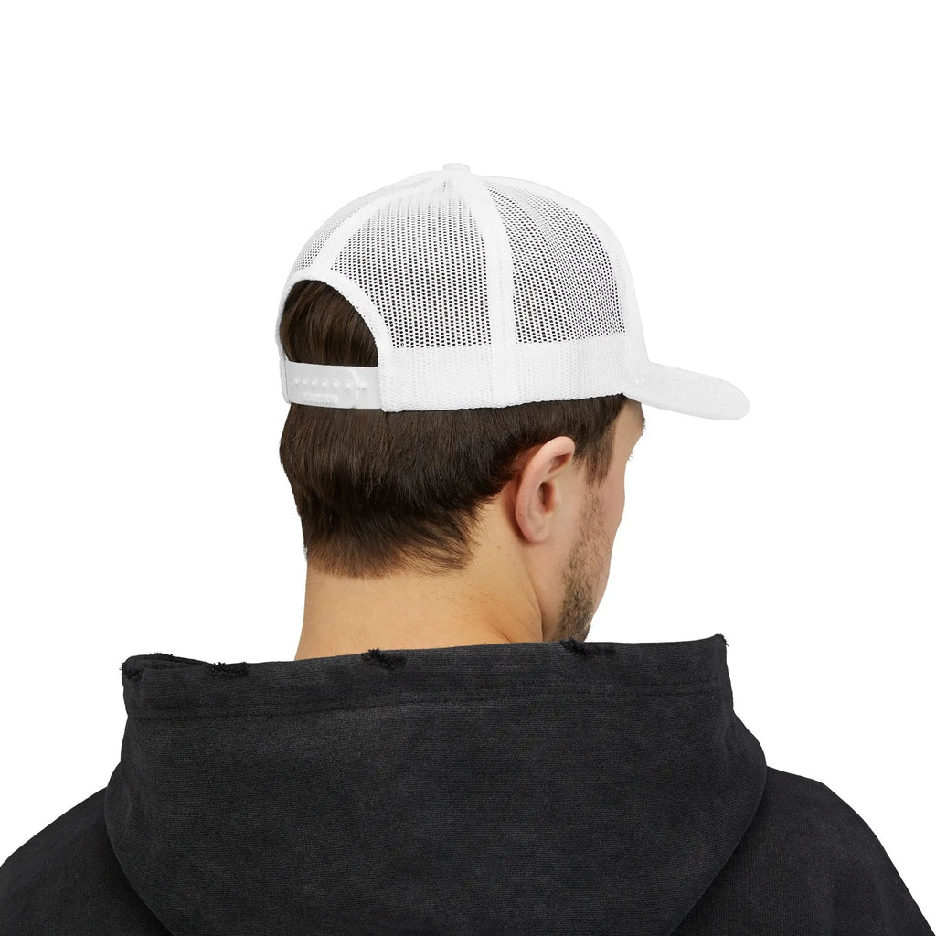Snapback Trucker Cap — Saint Apex Gold Logo Mesh Hat by Printify