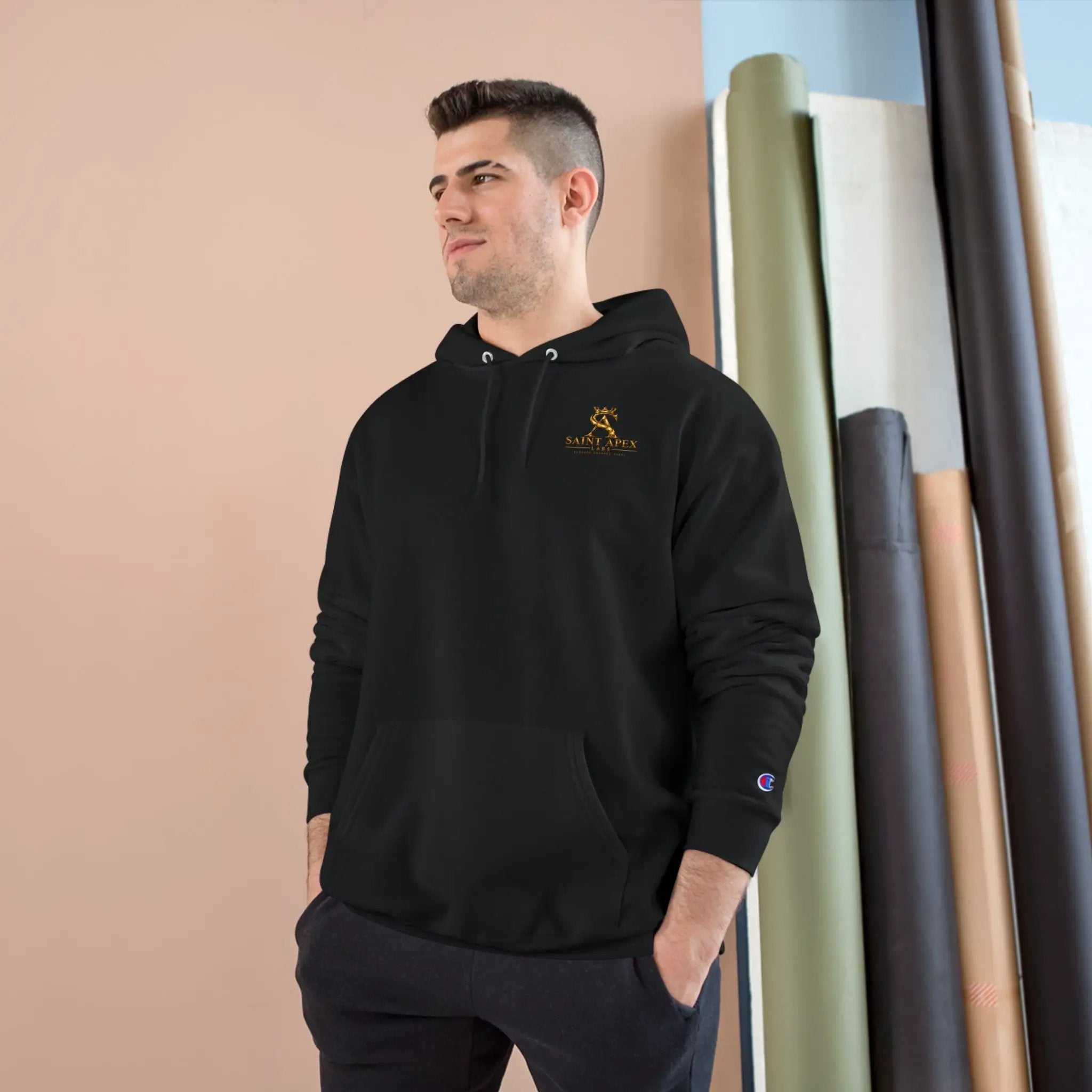 Minimalist Champion Hoodie – Small Chest Logo Pullover by Printify