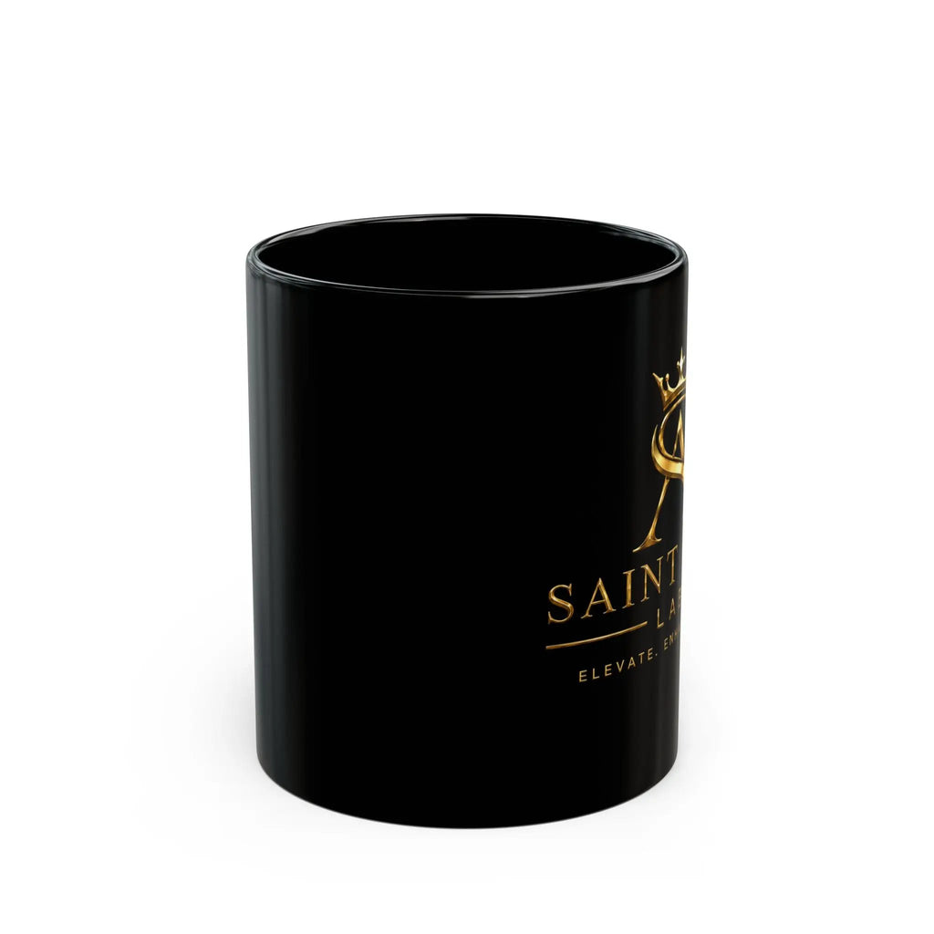 Saint Apex Labs Black Coffee Mug – Gold Crown Logo (11oz/15oz) by Printify