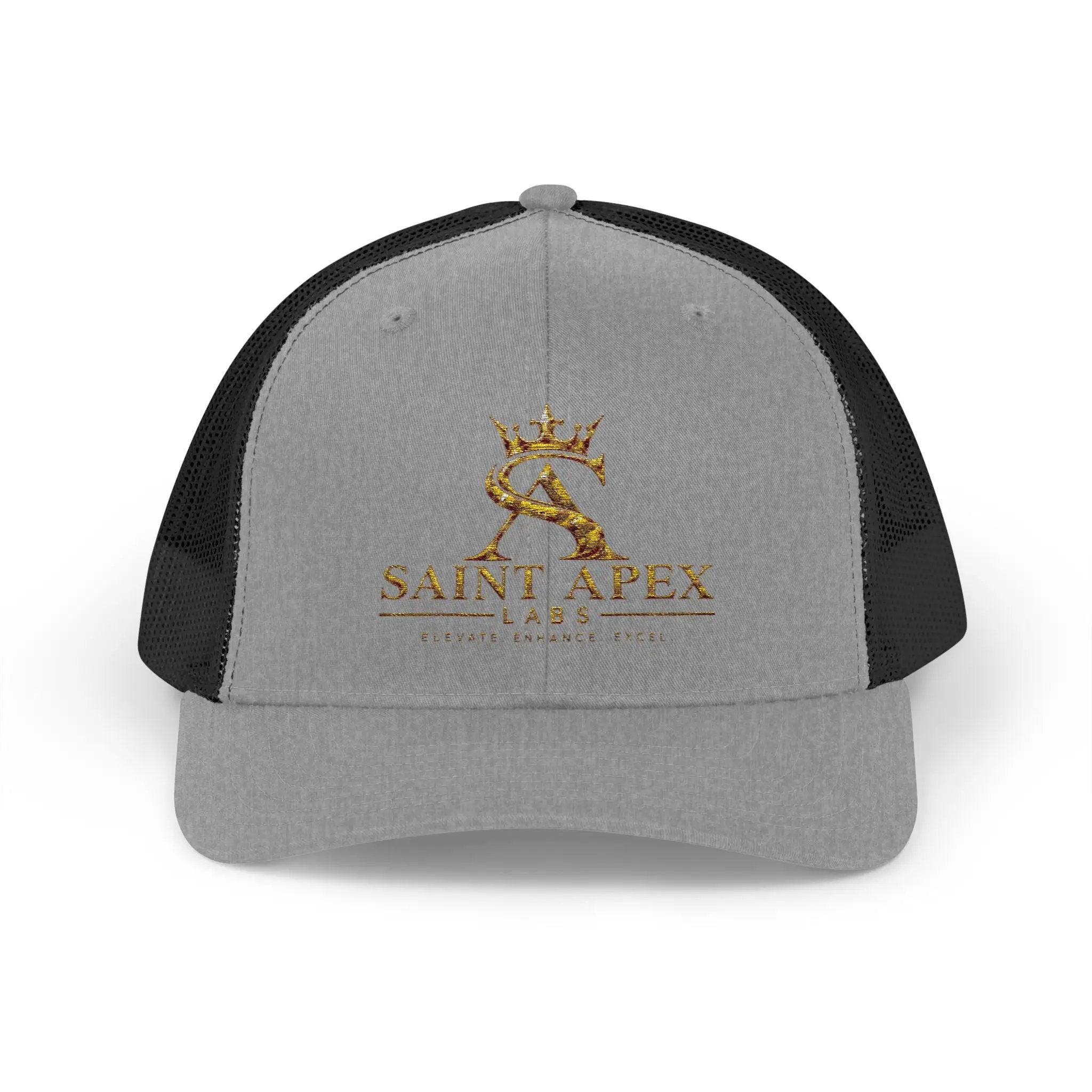 Snapback Trucker Cap — Saint Apex Gold Logo Mesh Hat by Printify