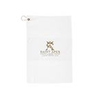 Saint Apex Logo Golf Towel – Premium White Microfiber Golf Towel with Grommet & Clip by Printify
