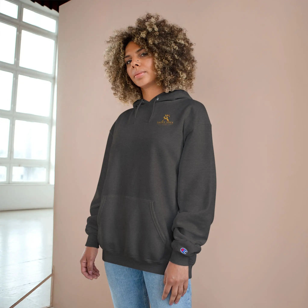 Minimalist Champion Hoodie – Small Chest Logo Pullover by Printify