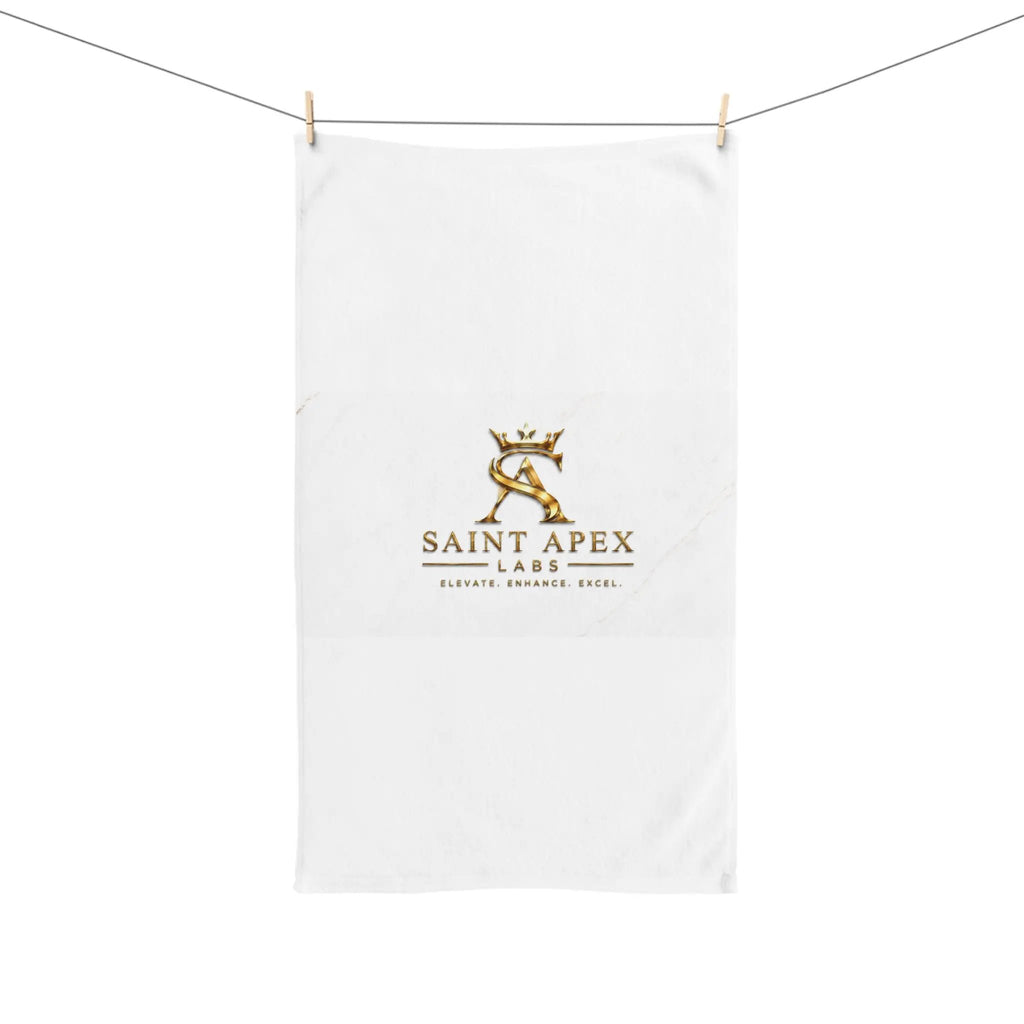 White Gold Crest Hand Towel Luxury Quick Dry Bath Linen Home Decor by Printify