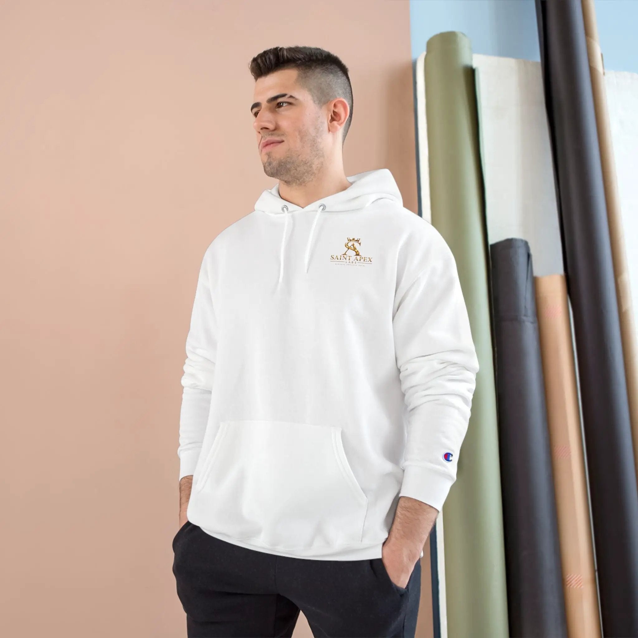 Minimalist Champion Hoodie – Small Chest Logo Pullover by Printify