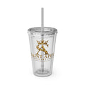 Saint Apex Gold Crest Tumbler with Straw — 16oz Clear Insulated Cup by Printify