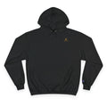 Saint Apex Black Hoodie Minimalist Chest Logo With Champion Sleeve Patch by Printify