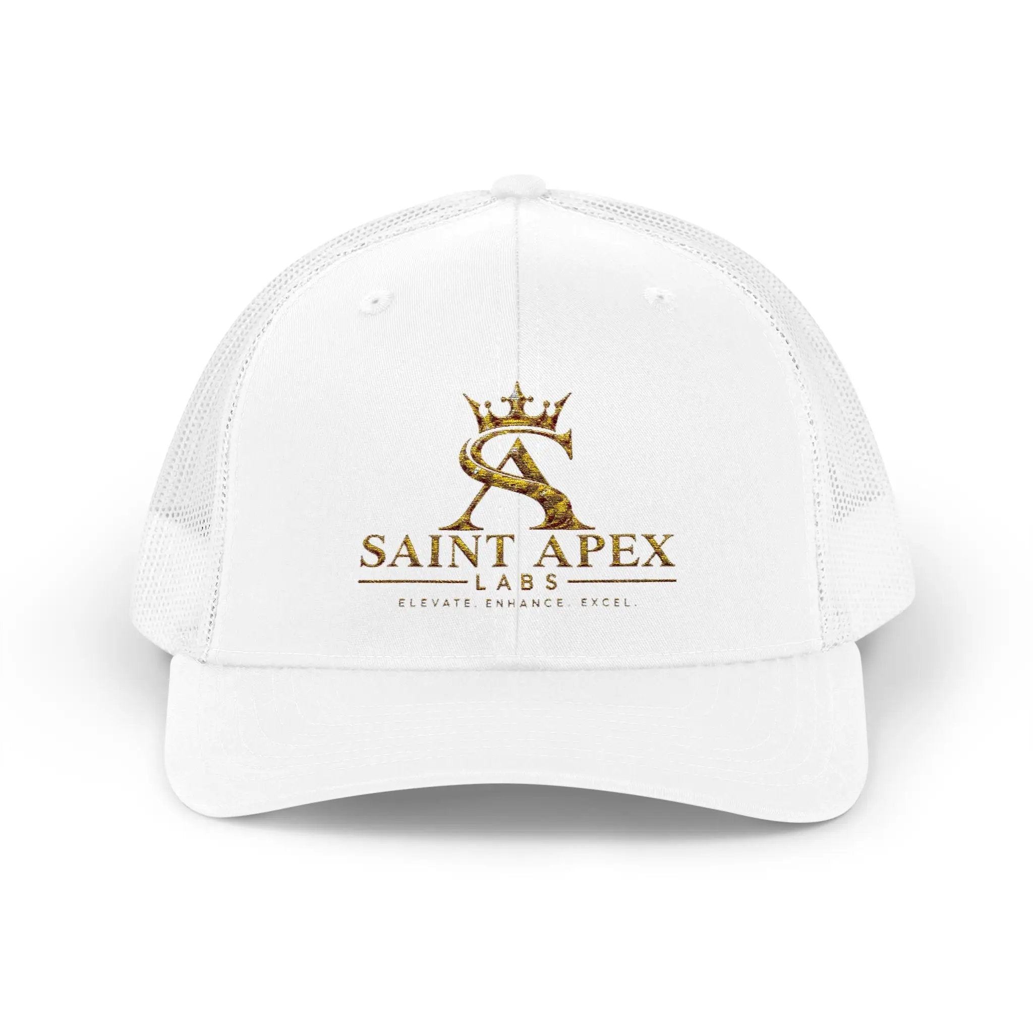 Snapback Trucker Cap — Saint Apex Gold Logo Mesh Hat by Printify