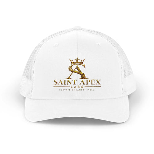 Snapback Trucker Cap — Saint Apex Gold Logo Mesh Hat by Printify