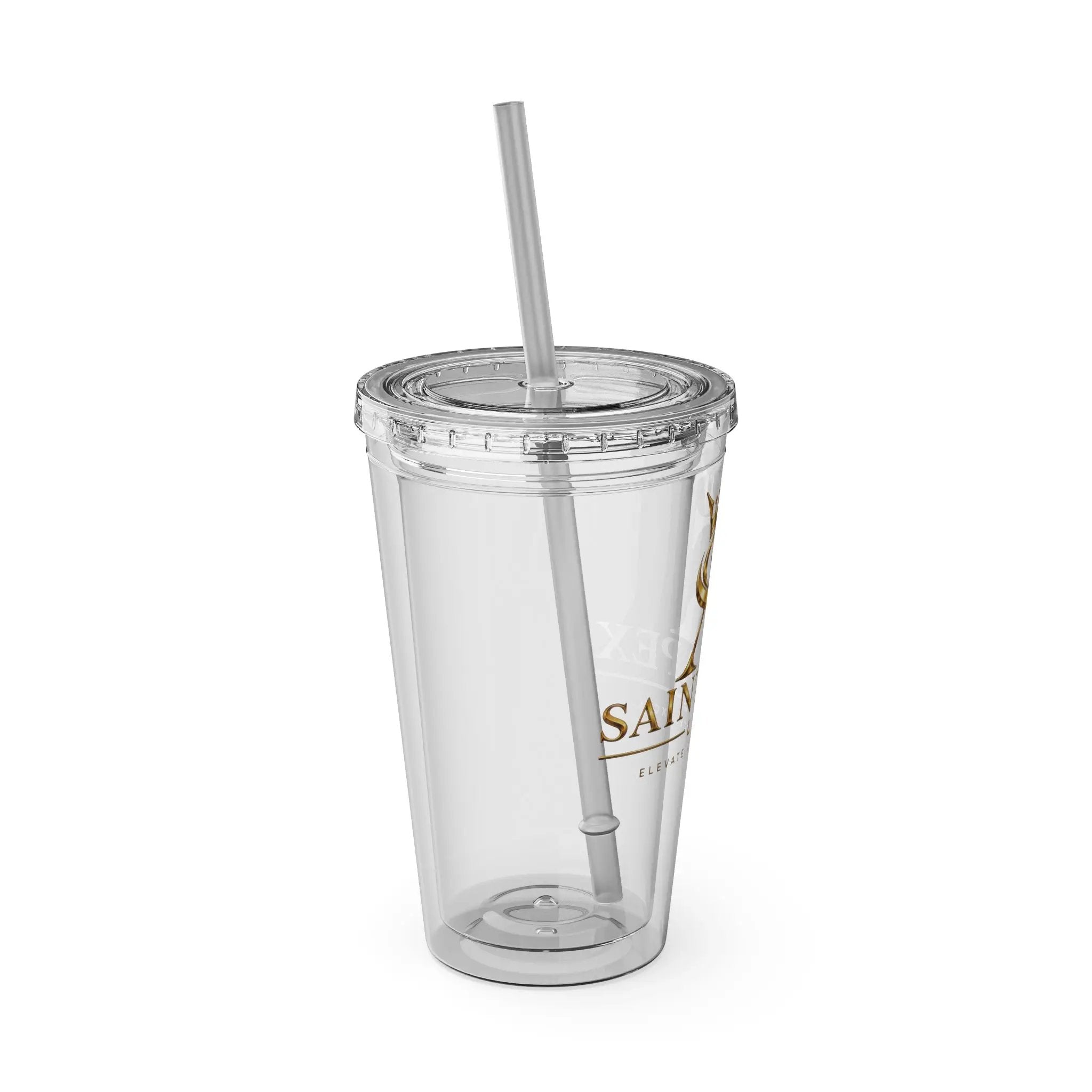 Saint Apex Gold Crest Tumbler with Straw — 16oz Clear Insulated Cup by Printify