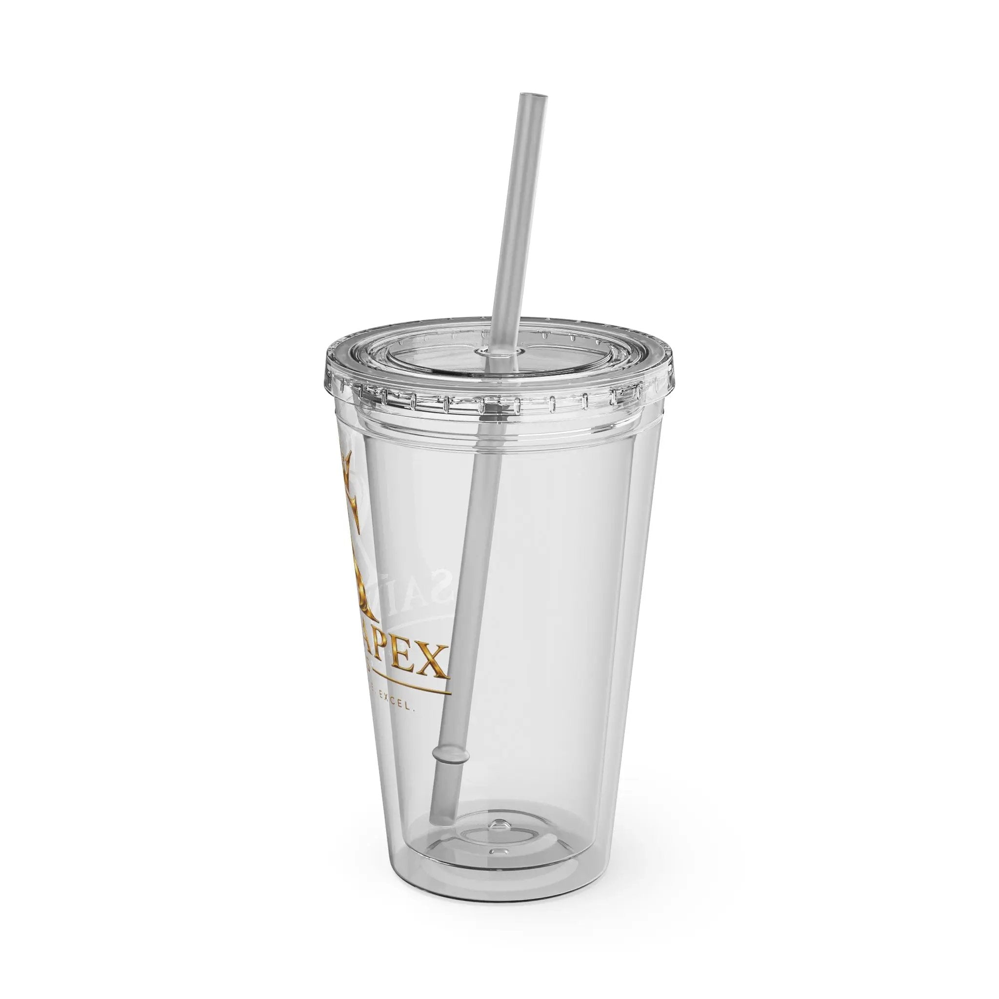 Saint Apex Gold Crest Tumbler with Straw — 16oz Clear Insulated Cup by Printify