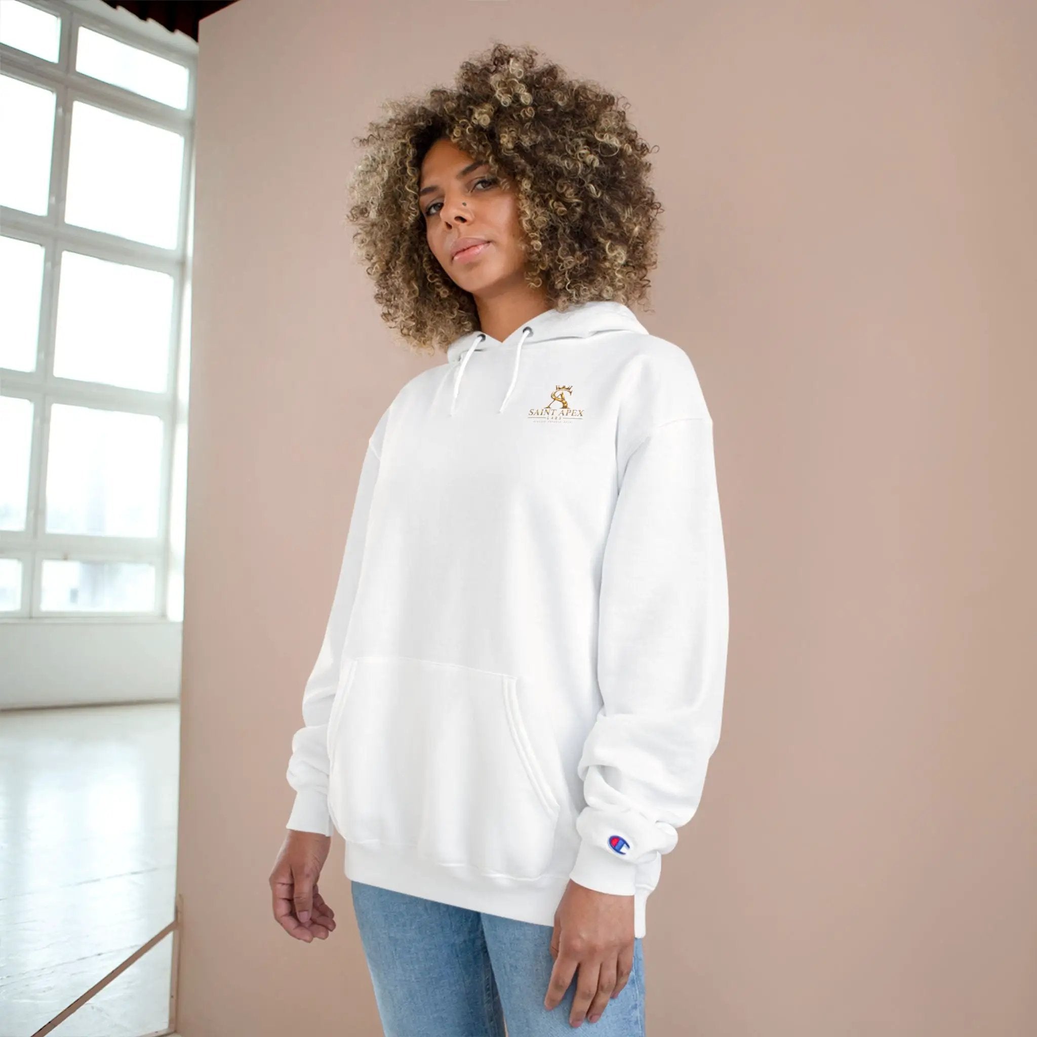 Minimalist Champion Hoodie – Small Chest Logo Pullover by Printify