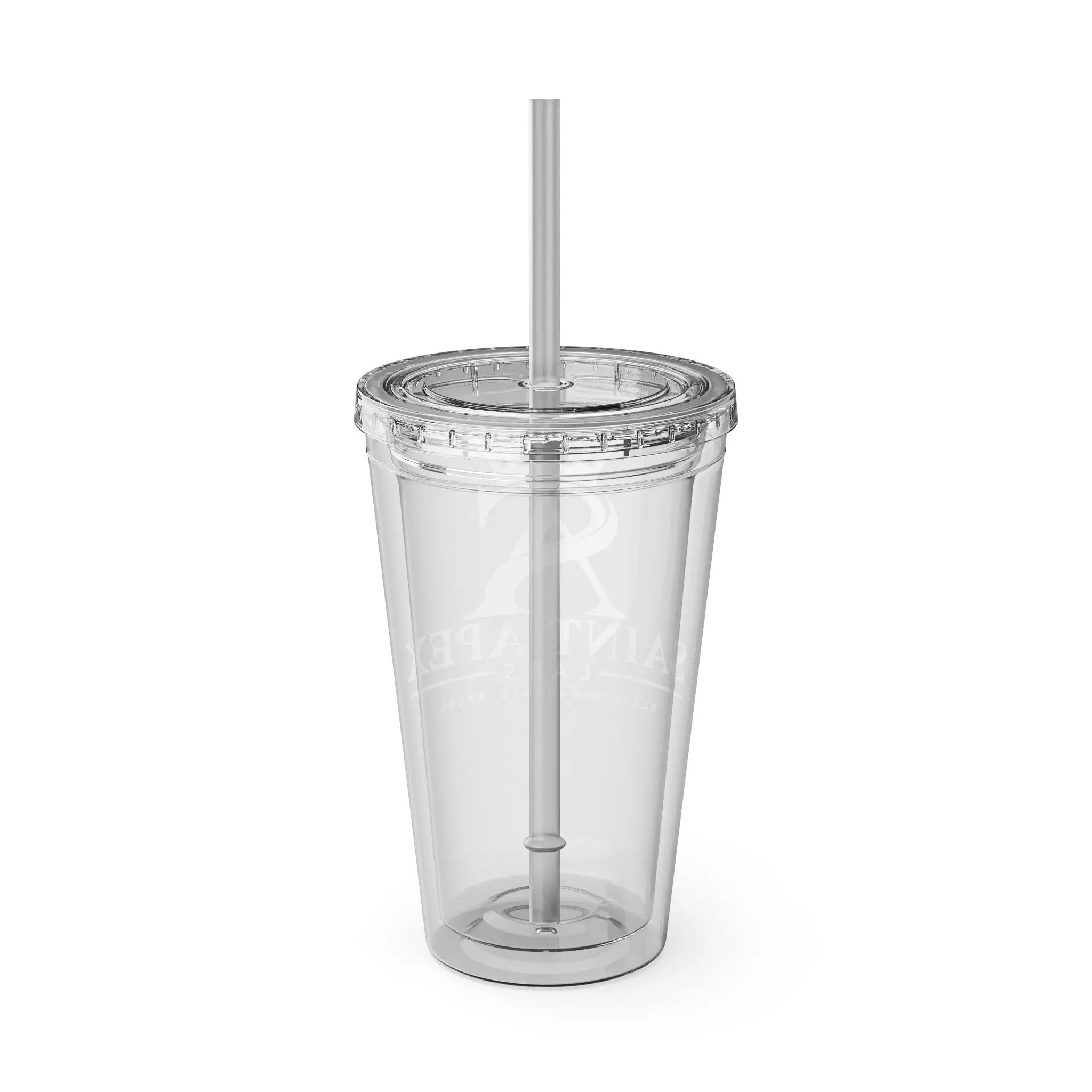 Saint Apex Gold Crest Tumbler with Straw — 16oz Clear Insulated Cup by Printify