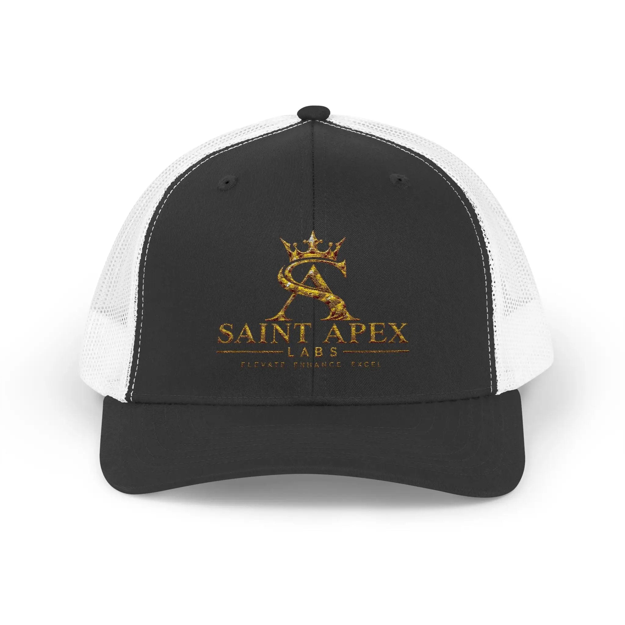 Snapback Trucker Cap — Saint Apex Gold Logo Mesh Hat by Printify