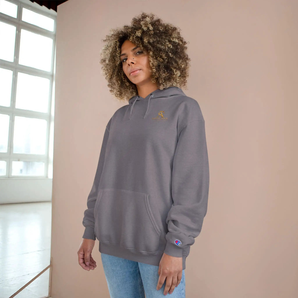 Minimalist Champion Hoodie – Small Chest Logo Pullover by Printify