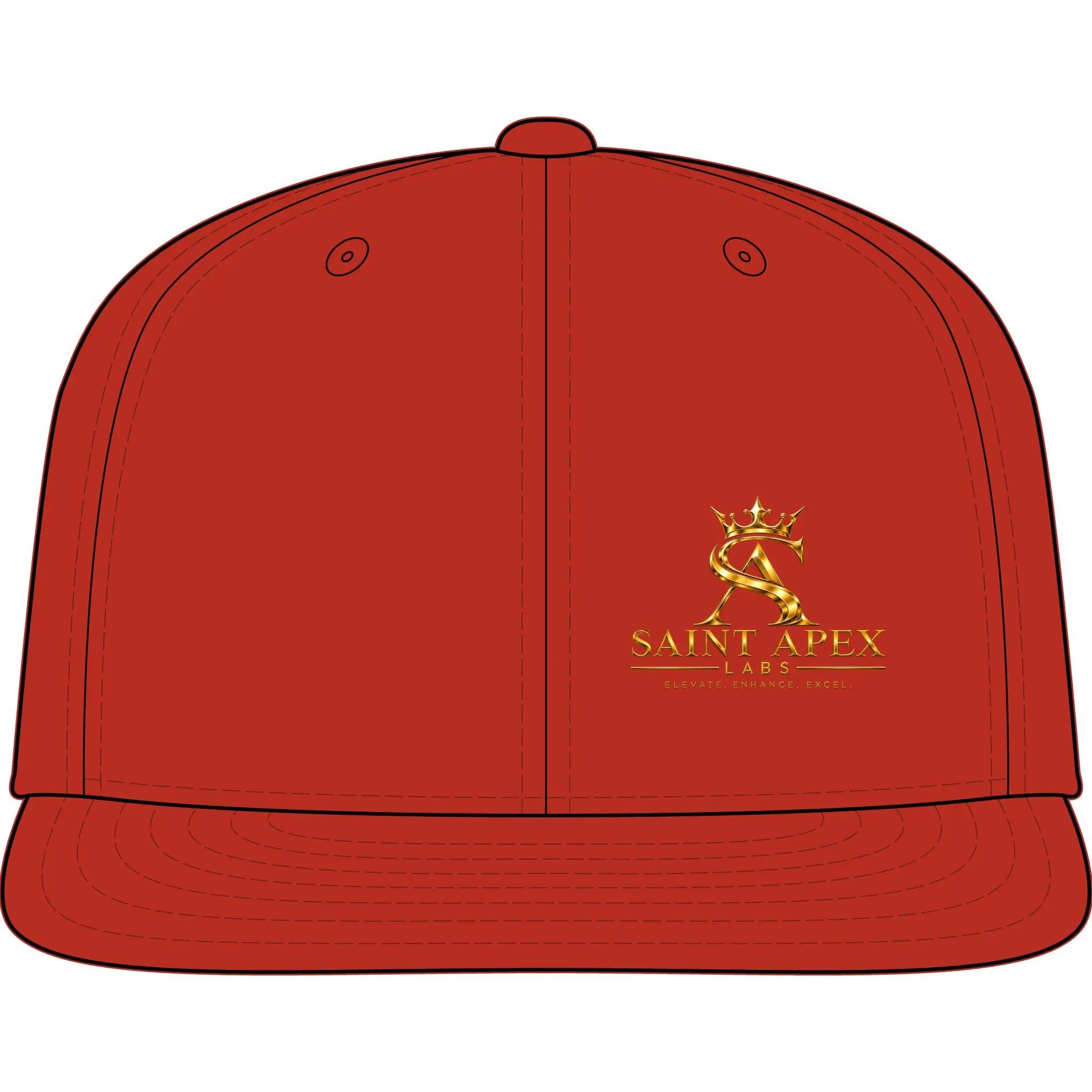 Saint Apex Snapback Cap — Embroidered Gold Logo Flatbill Hat by Printify