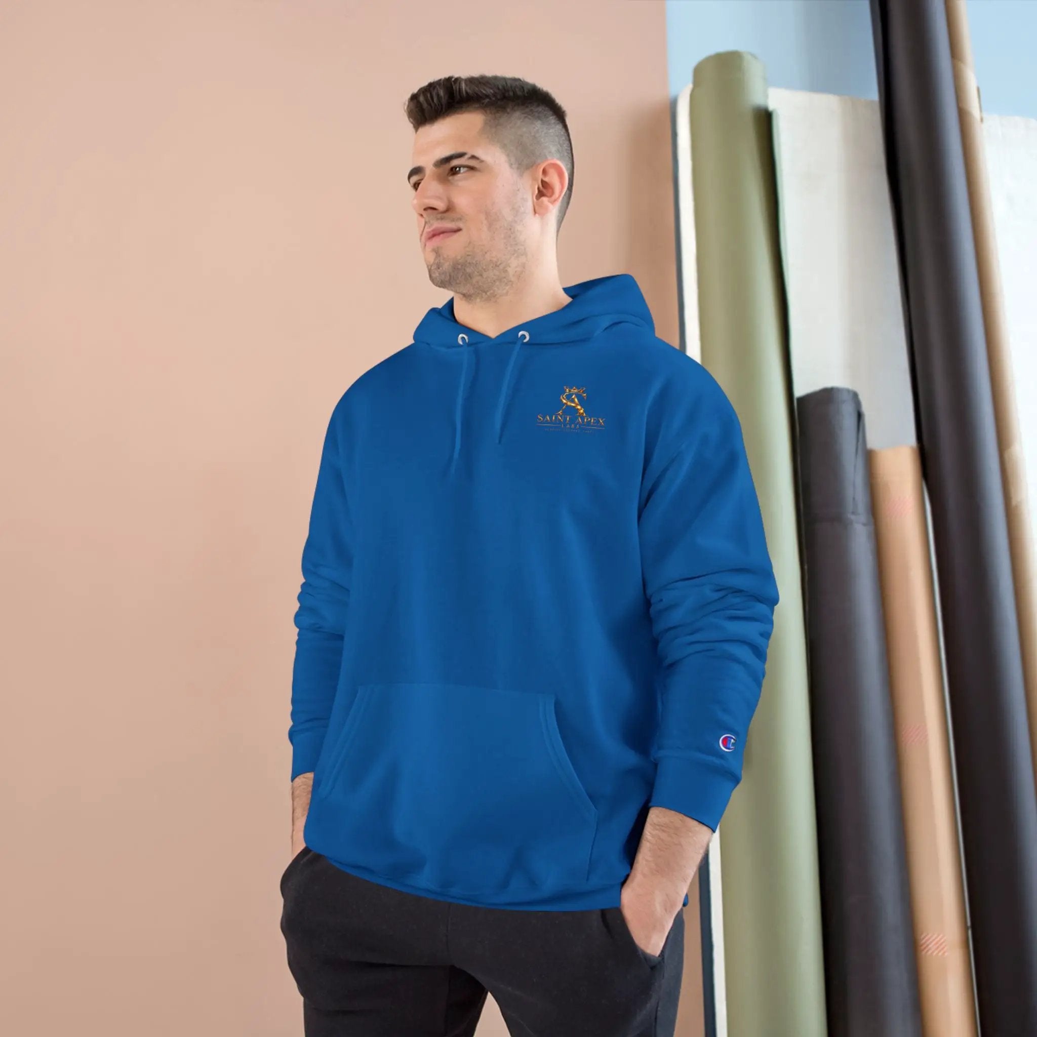 Minimalist Champion Hoodie – Small Chest Logo Pullover by Printify