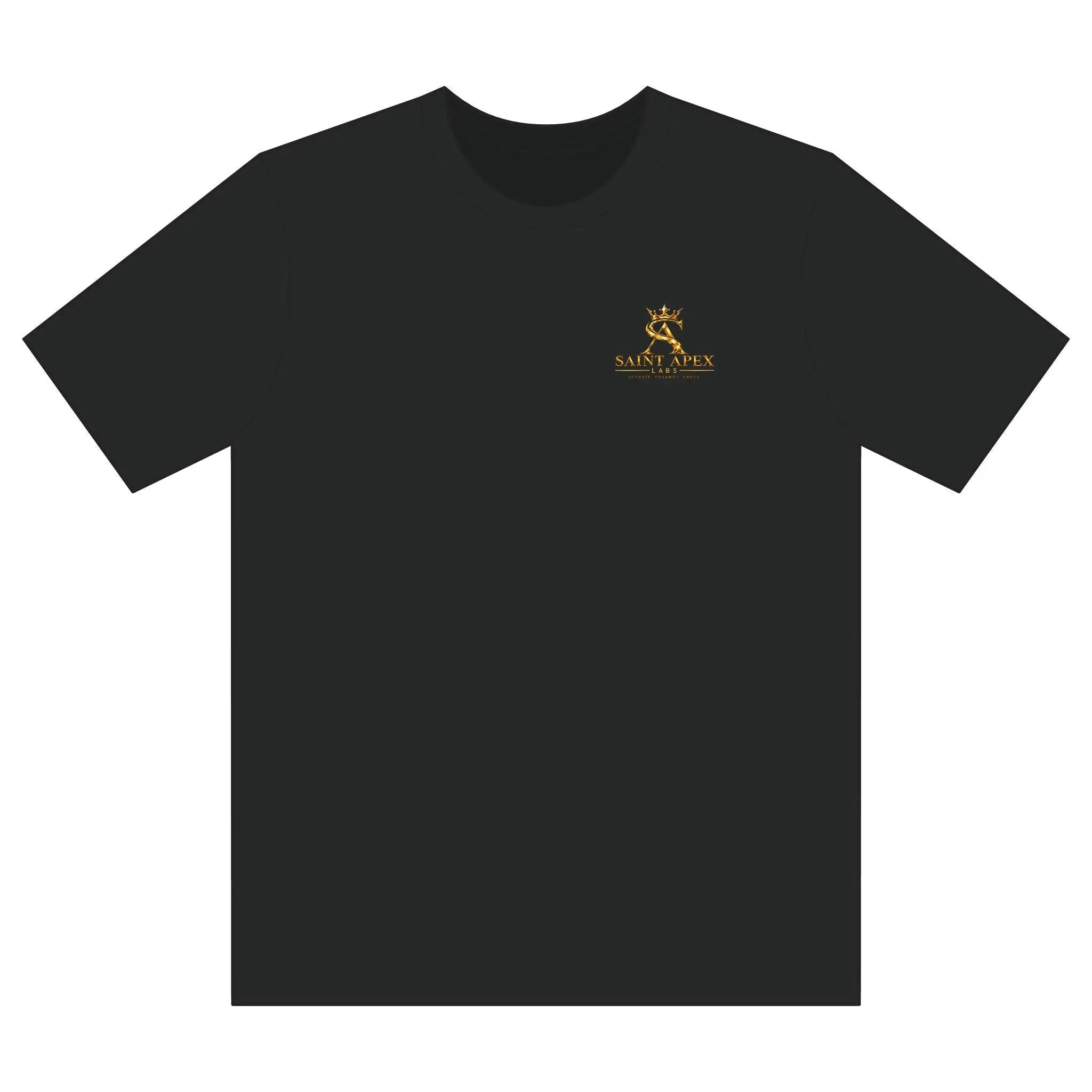 Black Garment Dyed Relaxed Fit Cotton T Shirt With Gold Chest Logo by Printify