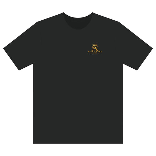 Black Garment Dyed Relaxed Fit Cotton T Shirt With Gold Chest Logo by Printify