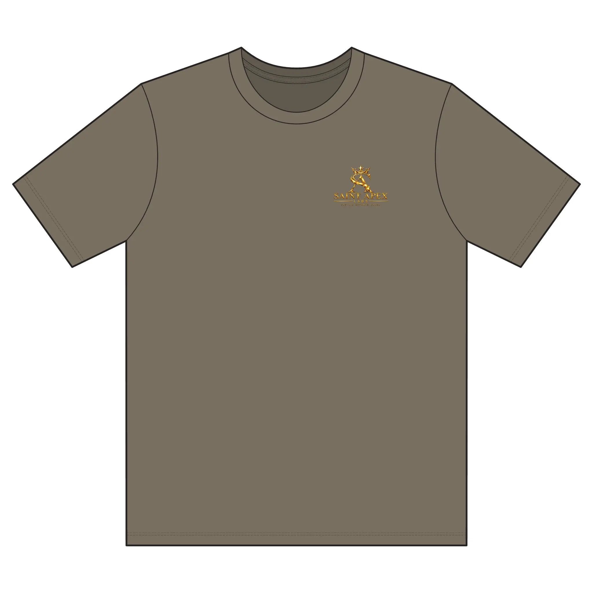 Black Garment Dyed Relaxed Fit Cotton T Shirt With Gold Chest Logo by Printify