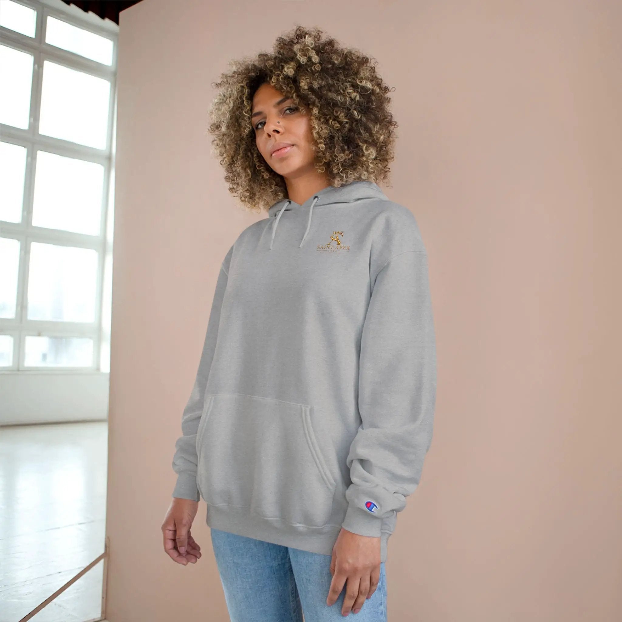 Minimalist Champion Hoodie – Small Chest Logo Pullover by Printify