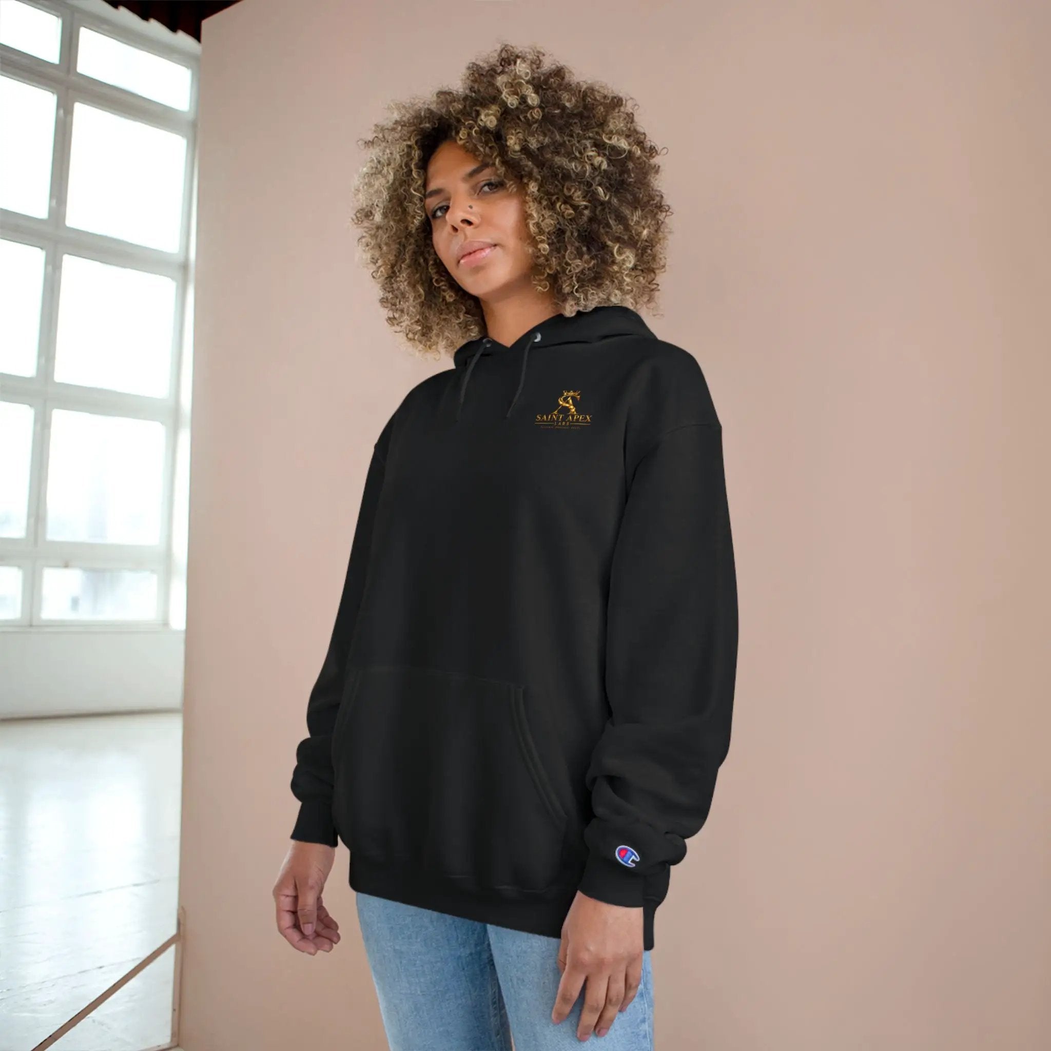 Minimalist Champion Hoodie – Small Chest Logo Pullover by Printify