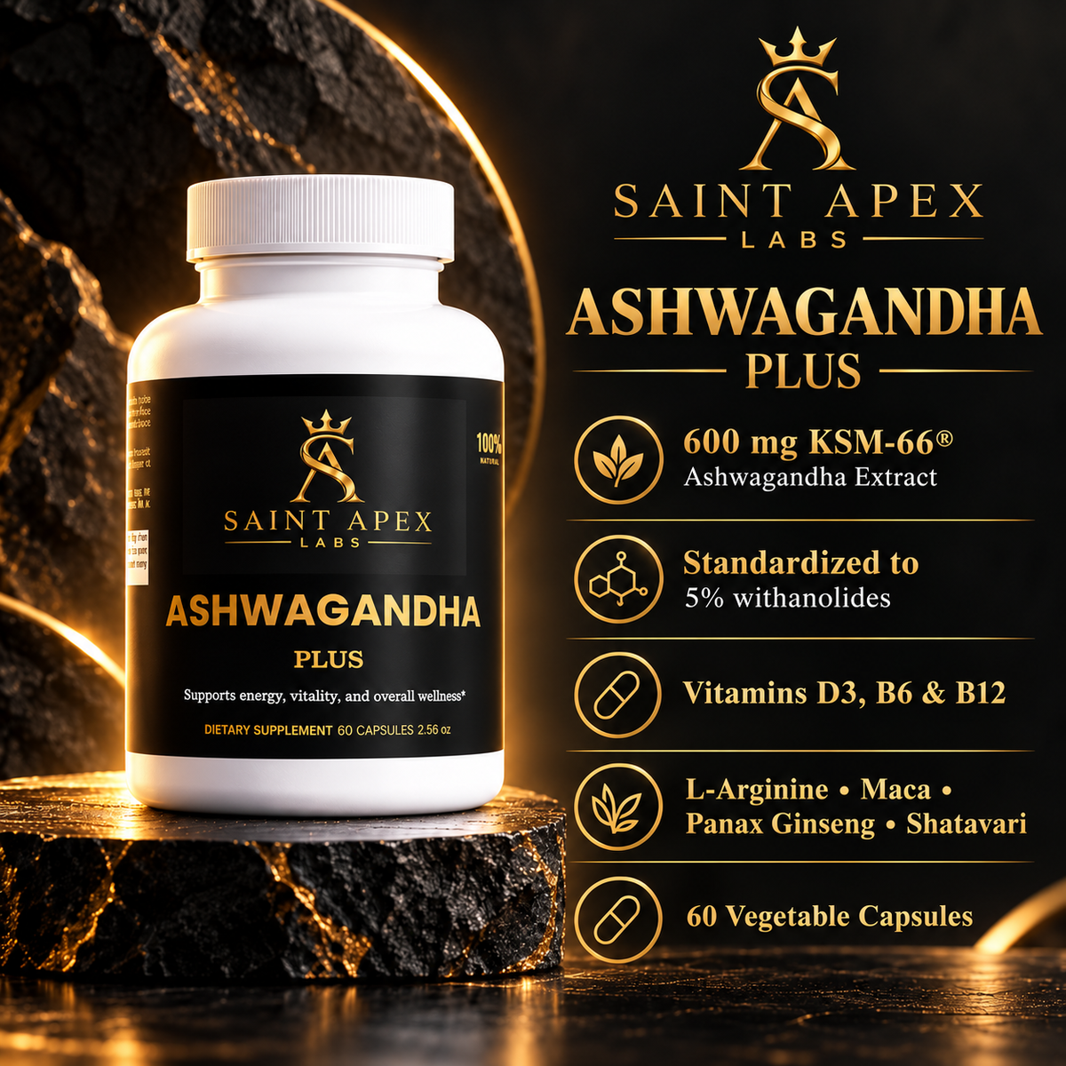 Ashwagandha Plus With Vitamin D3 B6 B12 by Supliful