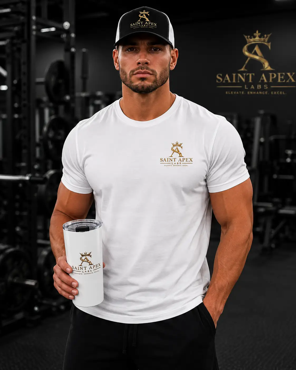 Saint Apex Labs 20oz Insulated Tumbler With Gold Marble Finish by Printify