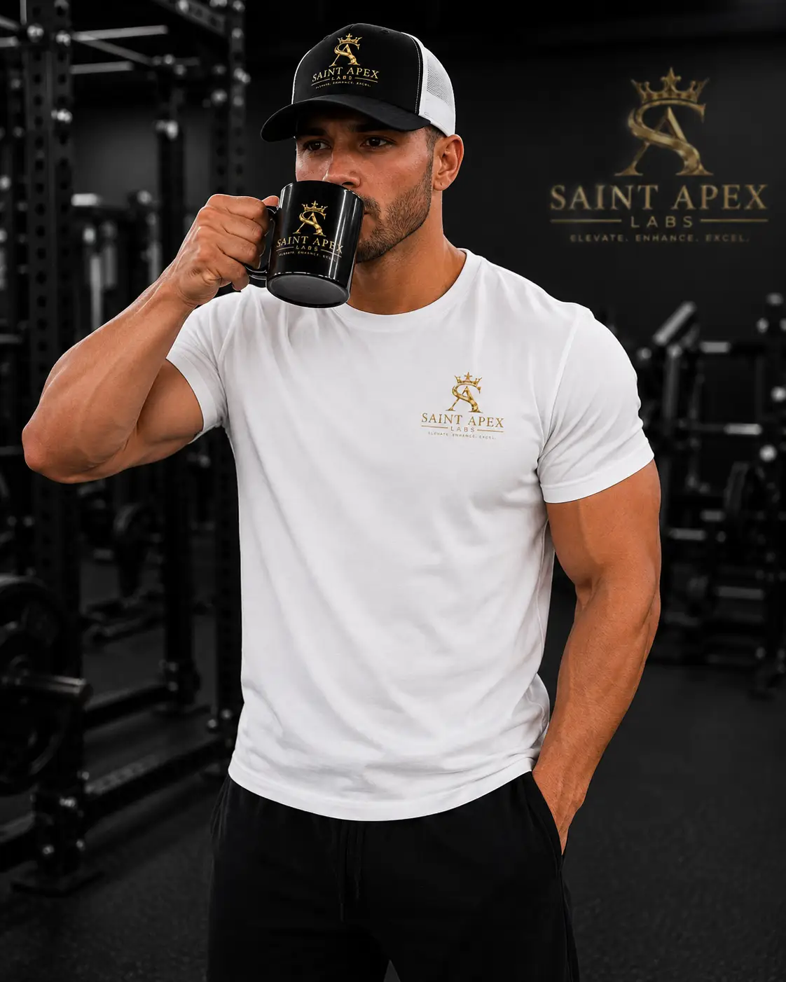Saint Apex Labs Black Ceramic Coffee Mug Gold Crown Logo Drinkware by Printify