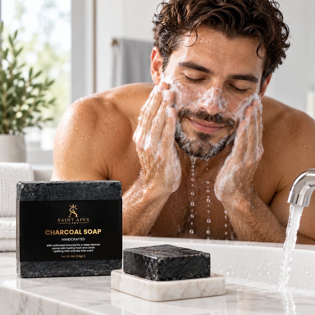Handcrafted Activated Charcoal Soap Deep Cleanse Mint Tea Tree Scent Bar by Supliful