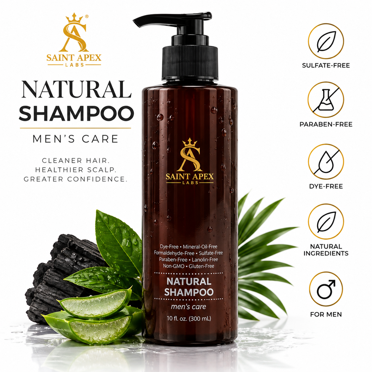 Saint Apex Labs Natural Men Shampoo Organic Fresh Scent Hair Cleanse by BLANKA