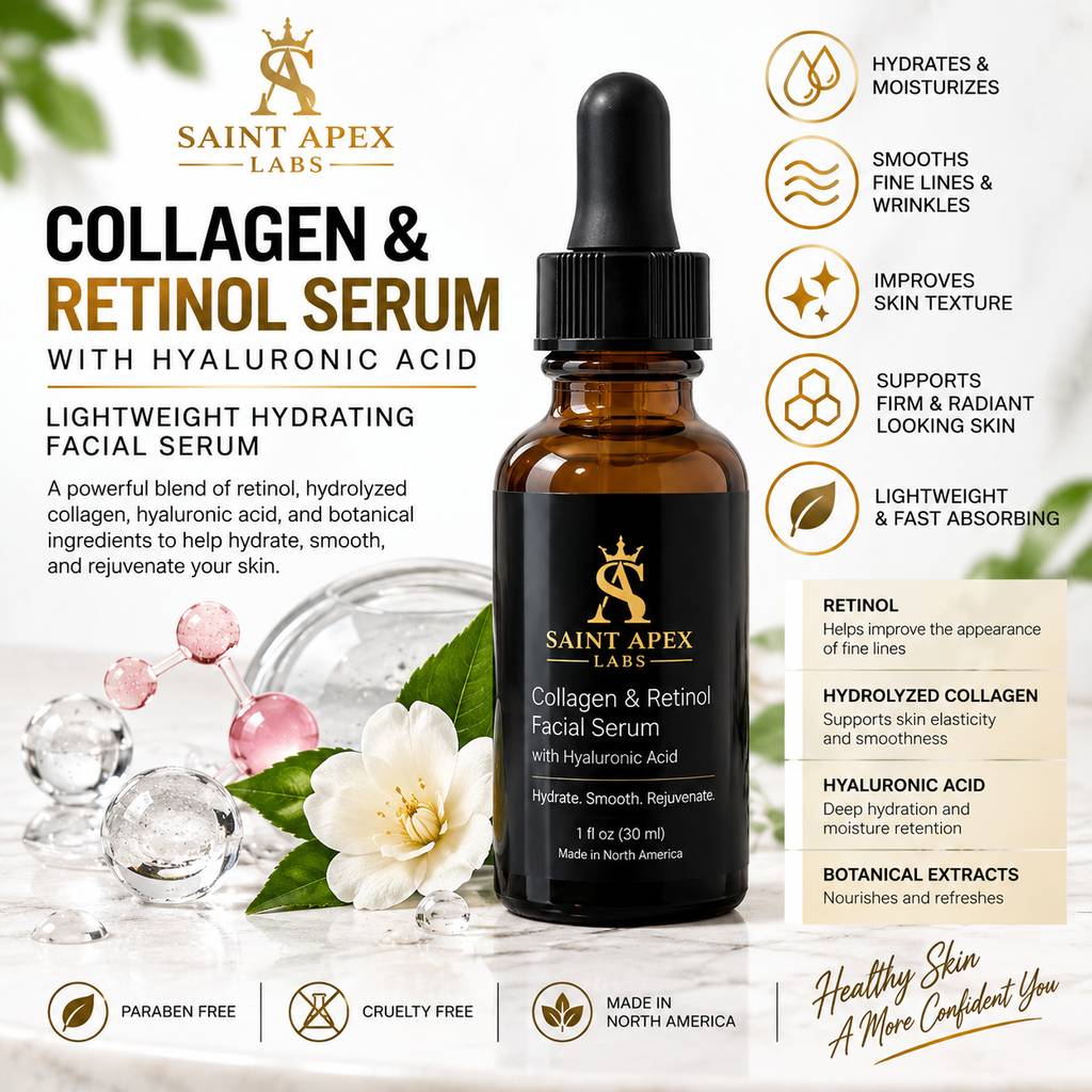 Collagen & Retinol Serum with Hyaluronic Acid, Hydrating Facial Serum by BLANKA