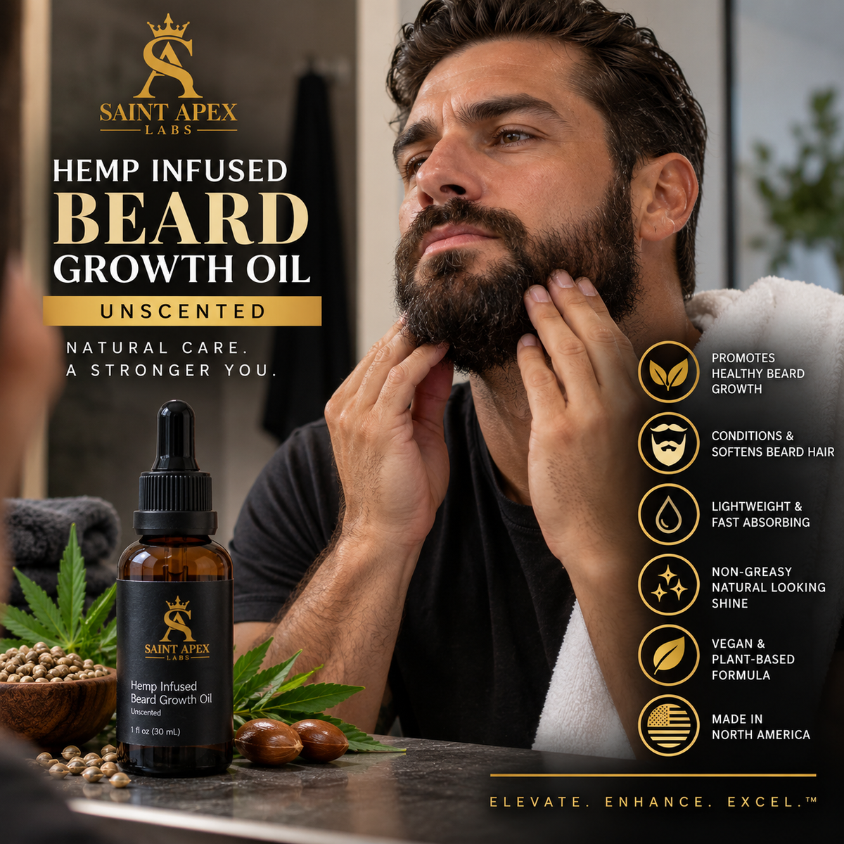 Hemp Infused Beard Growth Oil Unscented Saint Apex Labs by BLANKA
