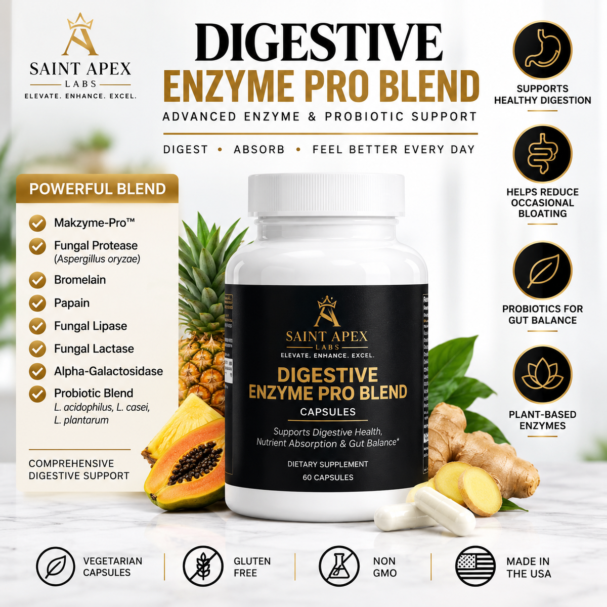 Saint Apex Labs Digestive Enzyme Pro Blend Dietary Supplement by Supliful