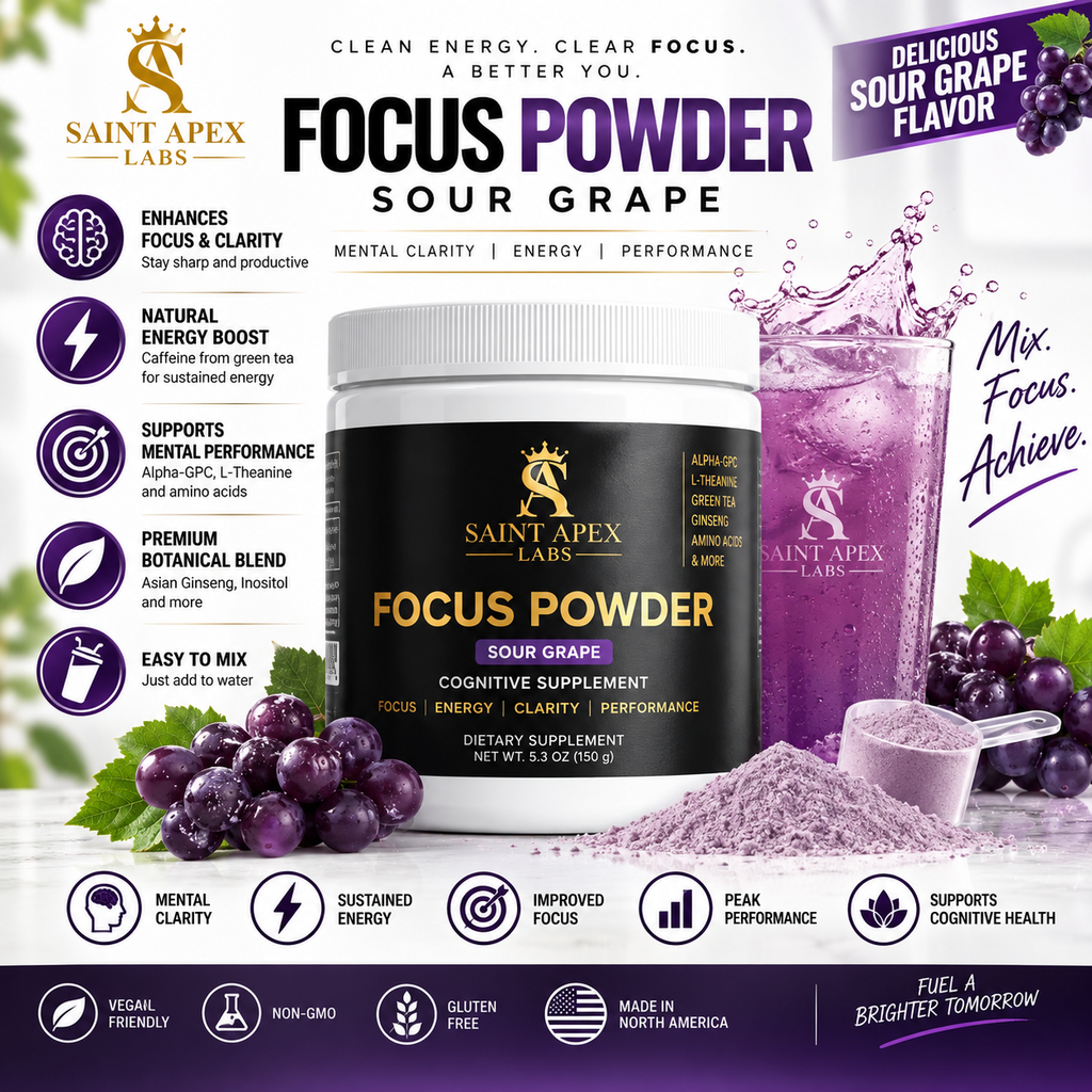 Saint Apex Labs Focus Powder Sour Grape Cognitive Supplement by Supliful
