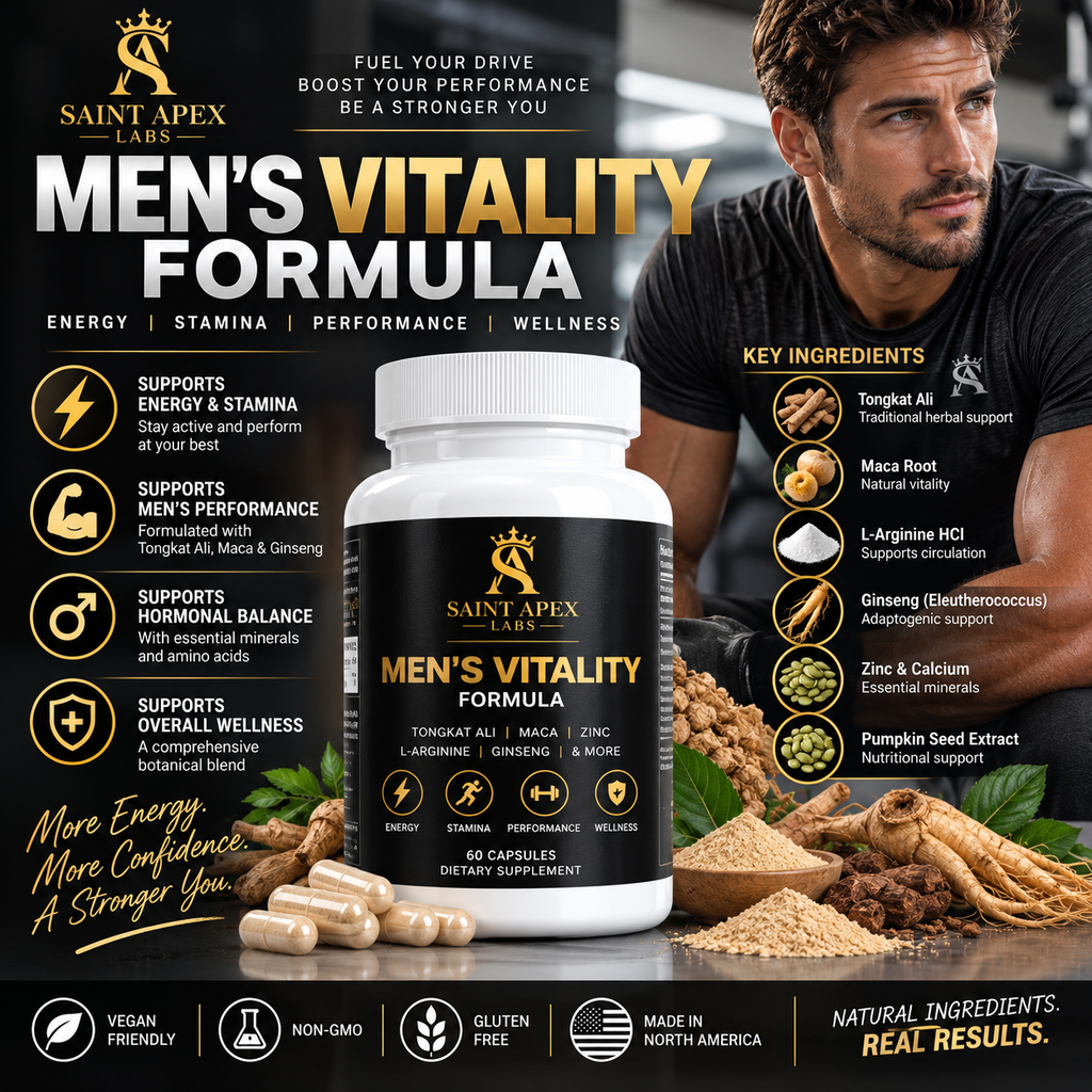 Saint Apex Labs Men's Vitality Dietary Supplement with Tongkat Ali, Maca, Zinc & L-Arginine Energy Support Tablets by Supliful