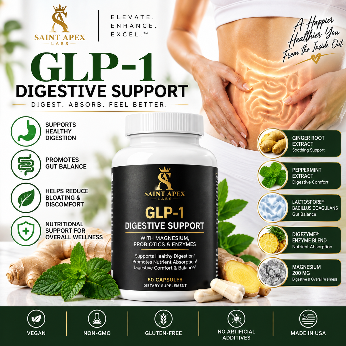 GLP1 Digestive Support With Magnesium PRO-B Enzymes Ginger Peppermint by Supliful