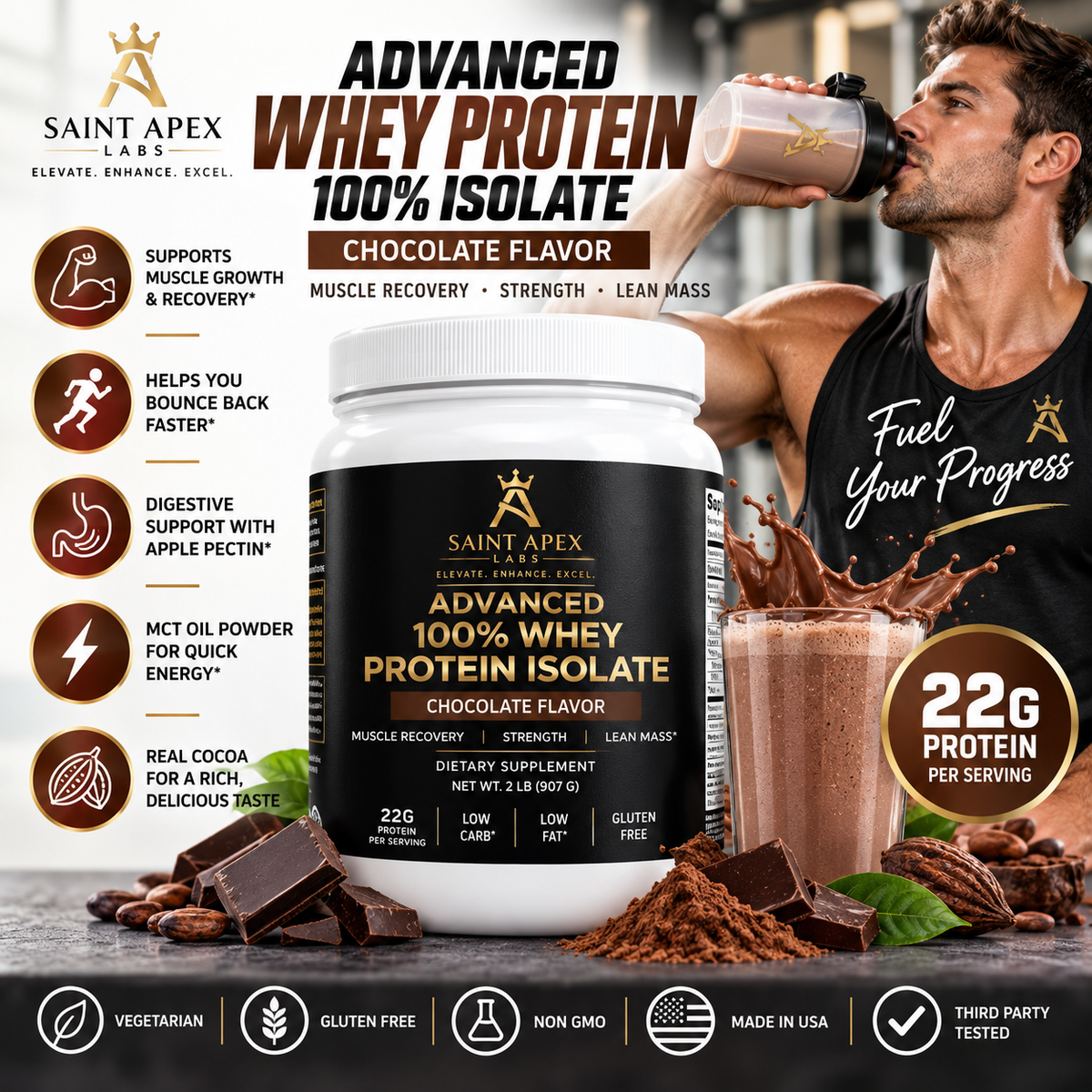 Whey Protein Advanced 100% Isolate Chocolate Flavor by Supliful