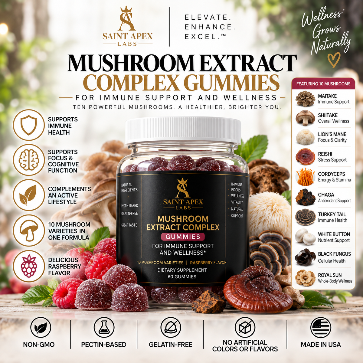 Mushroom Extract Complex Gummies For Immune Support And Wellness by Supliful