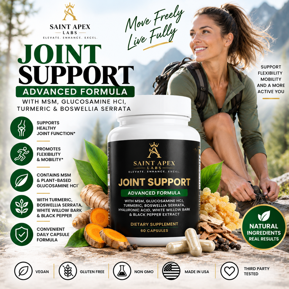 Joint Support with MSM Glucosamine HCl Turmeric Boswellia Serrata by Supliful